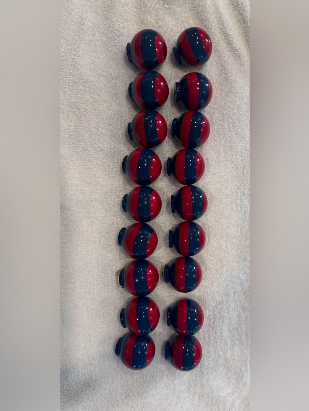 Pottery Barn Blue and Red Striped Decorative knobs